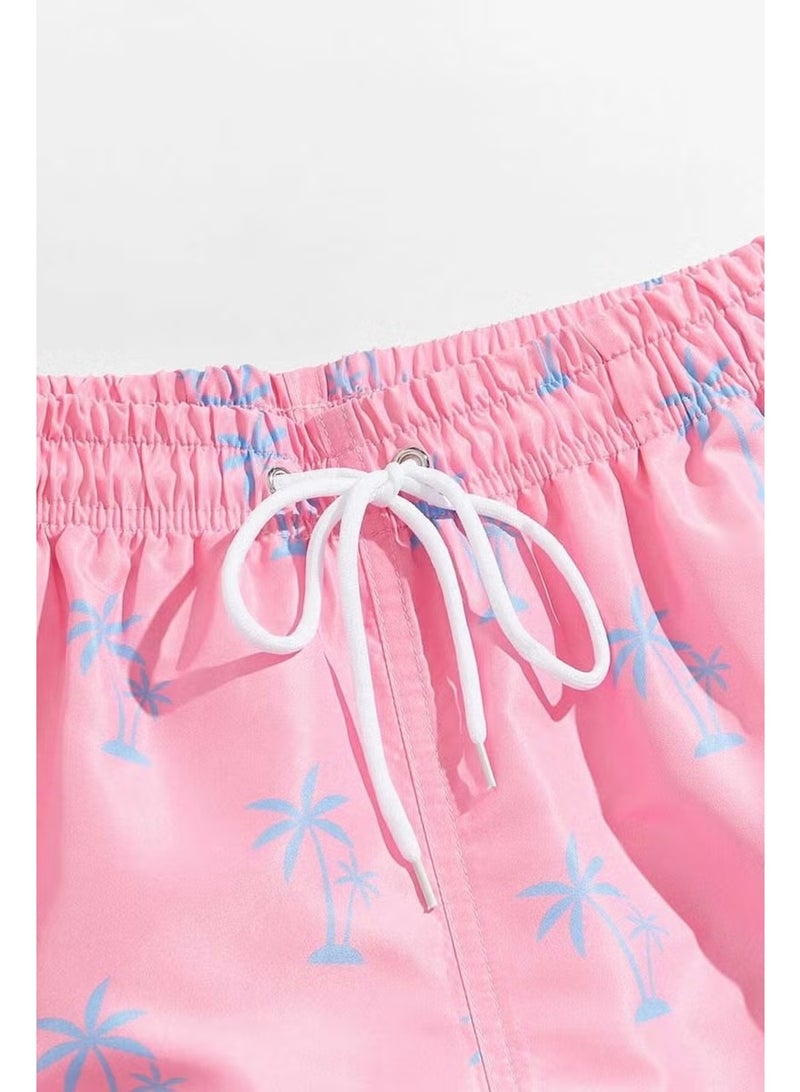 Angelsin Men's Basic Standard Size Stylish Palm Printed Swimsuit with Pocket Swim Shorts - Image 3